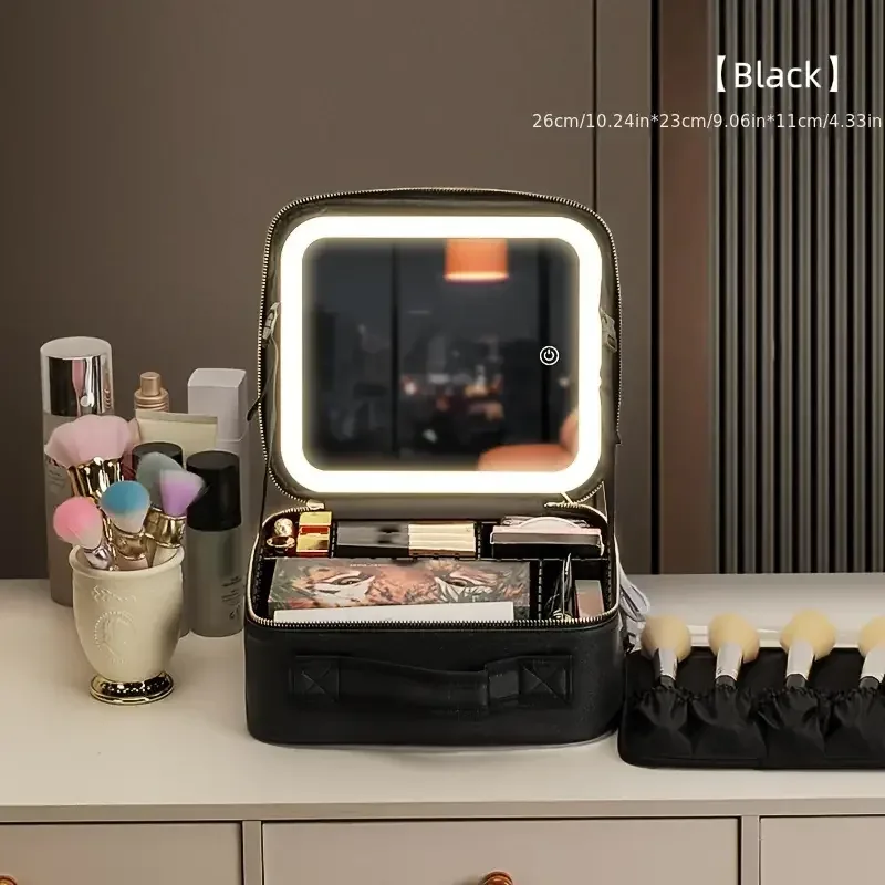 trousse de maquillage de voyage portable avec miroir, lumière led aste, étanche, non parfumée, batterie au lithium, 3 documents, 6262