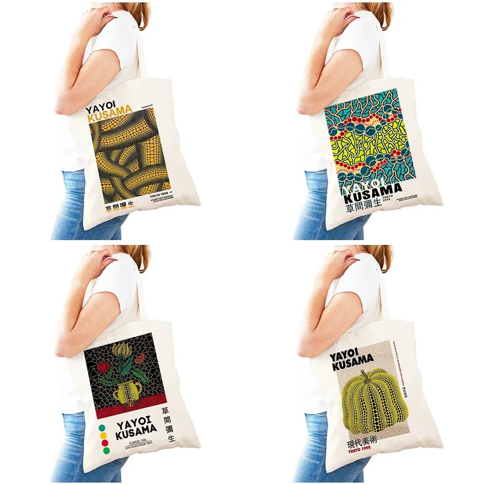 sac à main dot pumpkin lady shop yayoi kusama pour femmes, sacs de shopping à double impression, motif de champ de fleurs, sac fourre-tout pour filles, motif d'œil