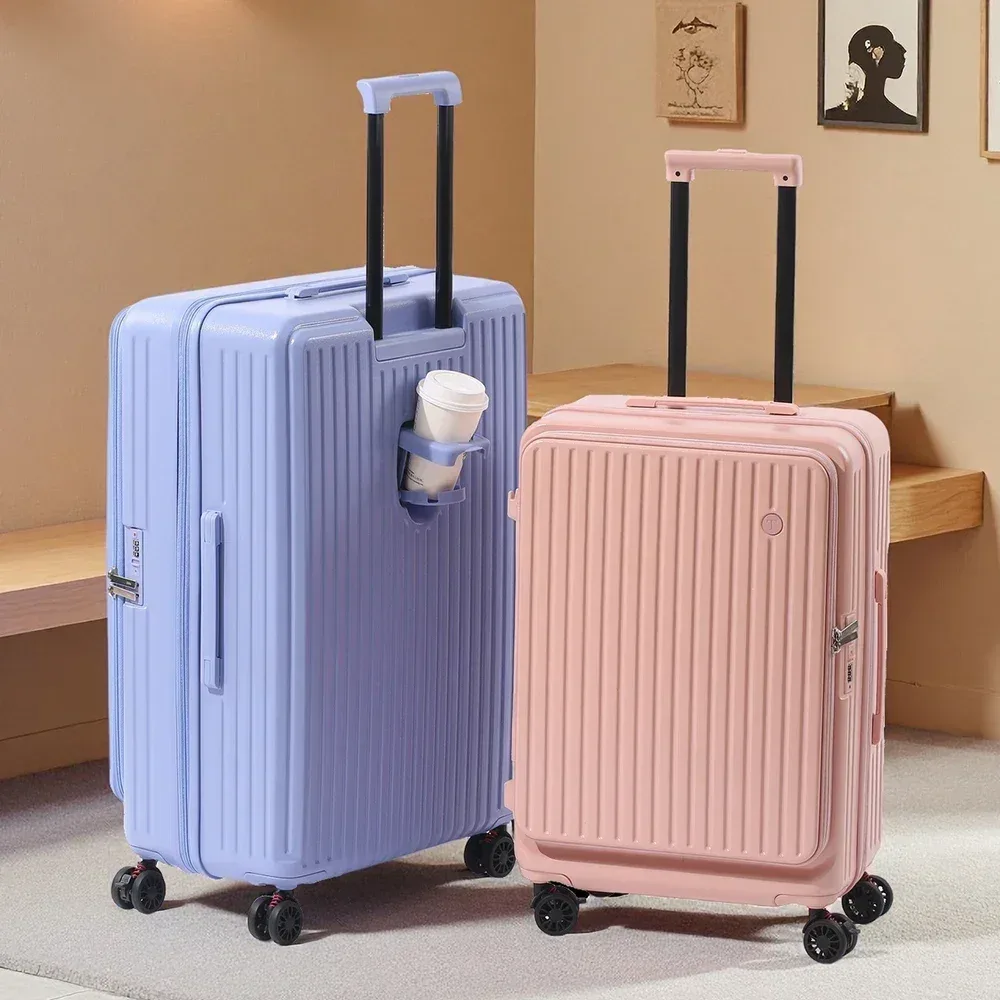 valise extensible multifonctionnelle à ouverture frontale avec porte-gobelet, bagage de grande capacité 360 ° roues amortissantes 20' 24' 28'