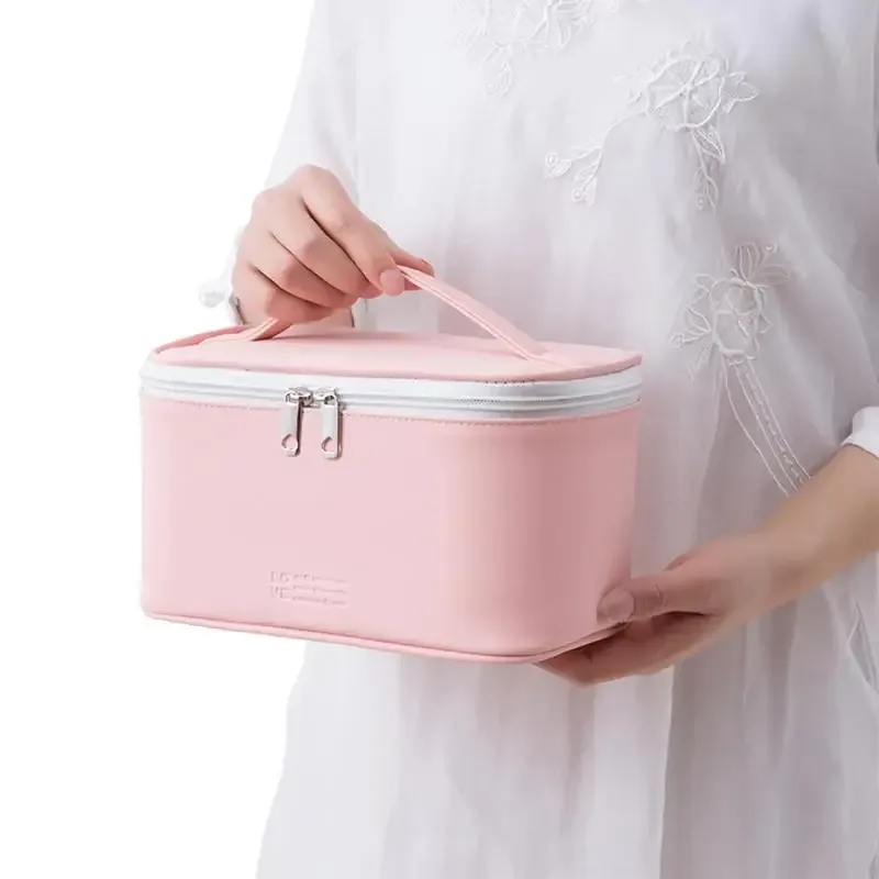 sac de maquillage portable en pu avec fermeture éclair, organiseur de produits de soin de la peau pour voyage, sac cosmétique grande capacité pour ranger les cosmétiques