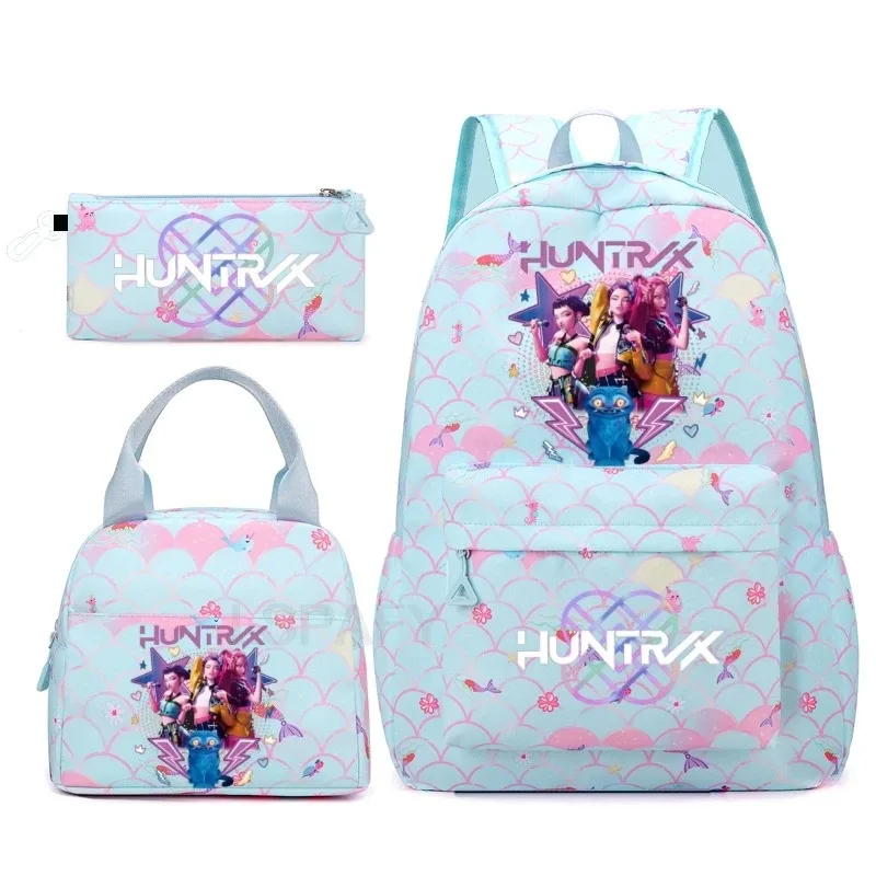 sac à dos kpop demon hunters 3 pièces rumi mira zoey, sac à dos de grande capacité, cartable pour adolescents et femmes, sac de voyage décontracté pour ordinateur portable, mochilas