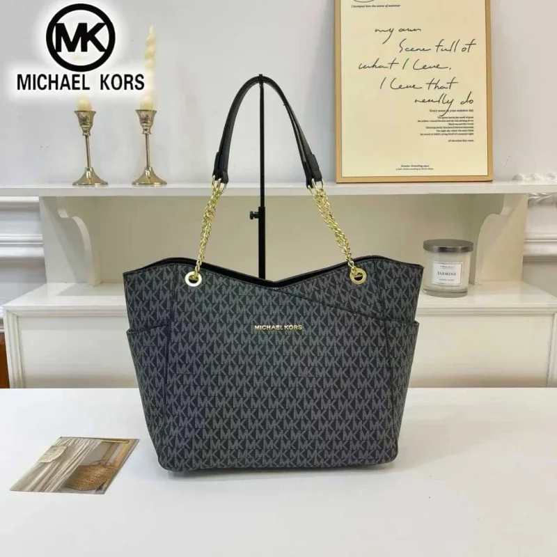 michael kors sac à bandoulière décontracté pour femme, sac fourre-tout grande capacité mk, sac fourre-tout classique à motif floral et lettres, sac de voyage