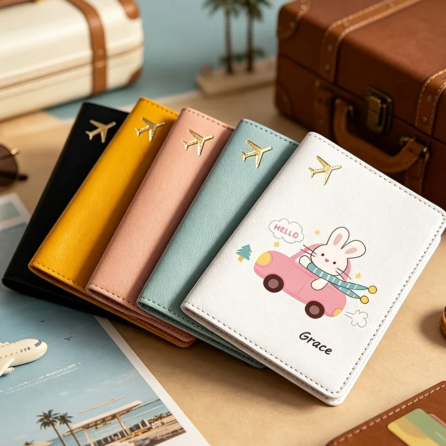 Porte-passeport personnalisé avec motif de lapin, pochette de voyage personnalisée en 6 couleurs pour la protection des documents d'avion