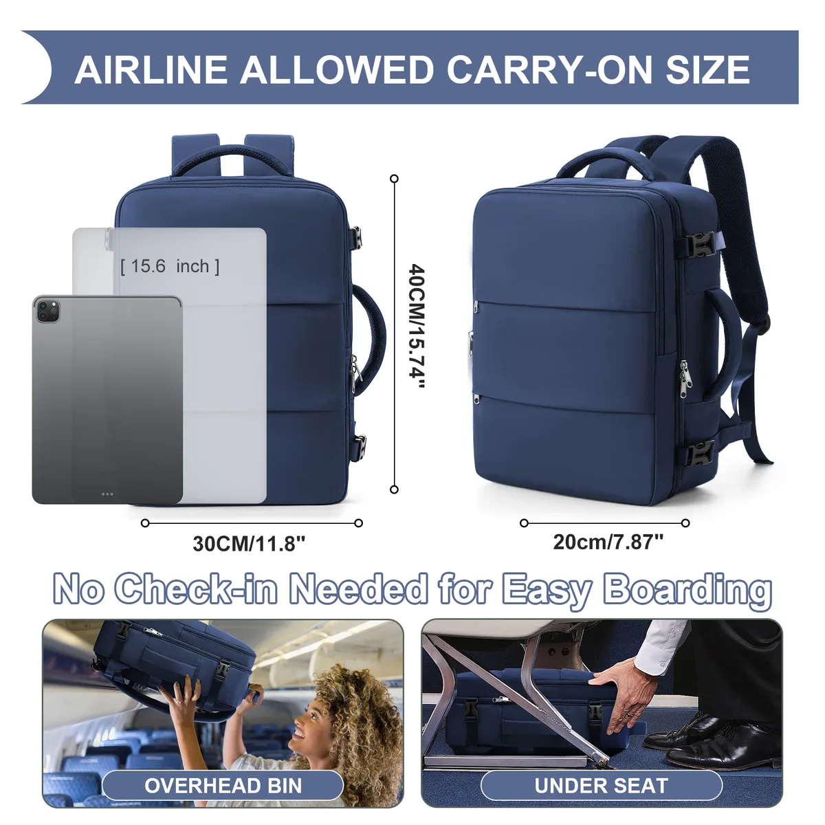 sac à dos de cabine 40x30x20 pour ryanair easyjet, sac de voyage, sac pour ordinateur portable, sac de week-end, sac pour courts séjours