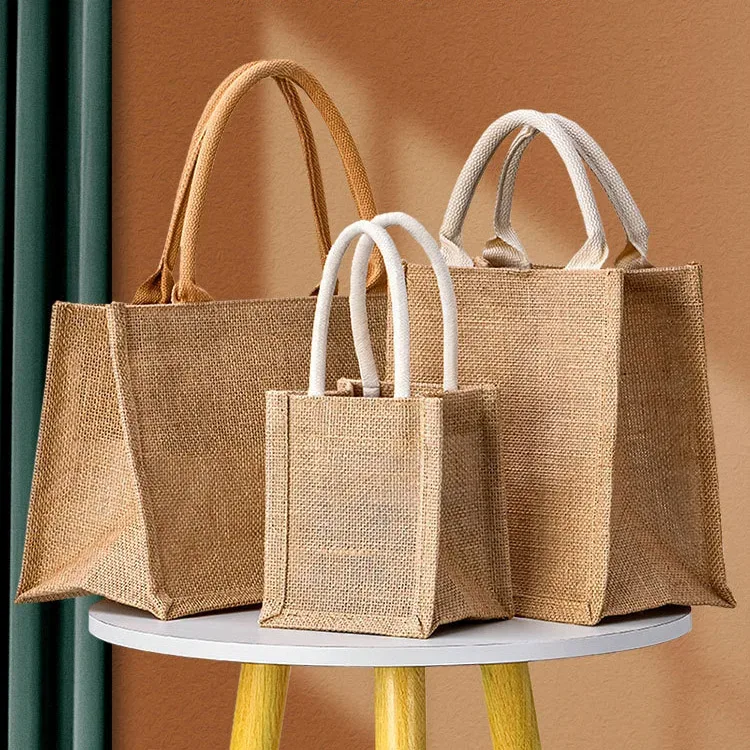 Lot de 100 sacs fourre-tout en toile de jute personnalisés, sacs d'épicerie, sacs de plage, sacs cadeaux de mariage et d'anniversaire, sacs laminés avec logo, vente en gros
