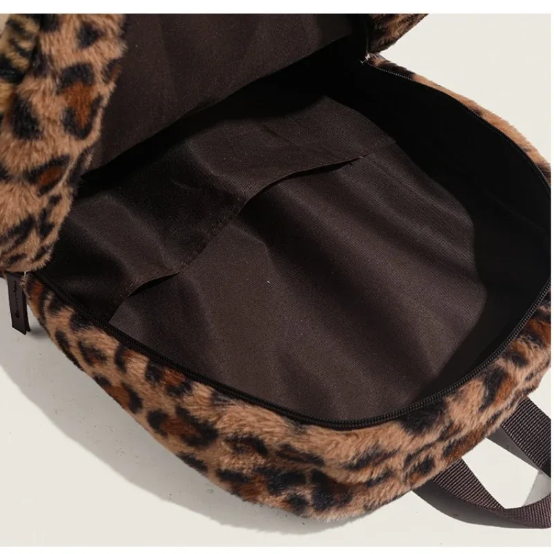 sac à dos imprimé léopard mode avion cabine sac à dos grande capacité sac d'école polyvalent en peluche sacs souples mochilas mujer 2025