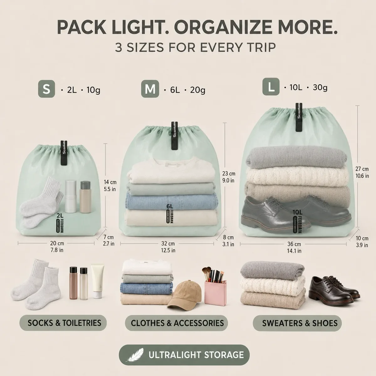sac de rangement étanche de grande capacité pour vêtements, pochette de rangement de voyage avec plusieurs poches pour la randonnée en plein air et le camping