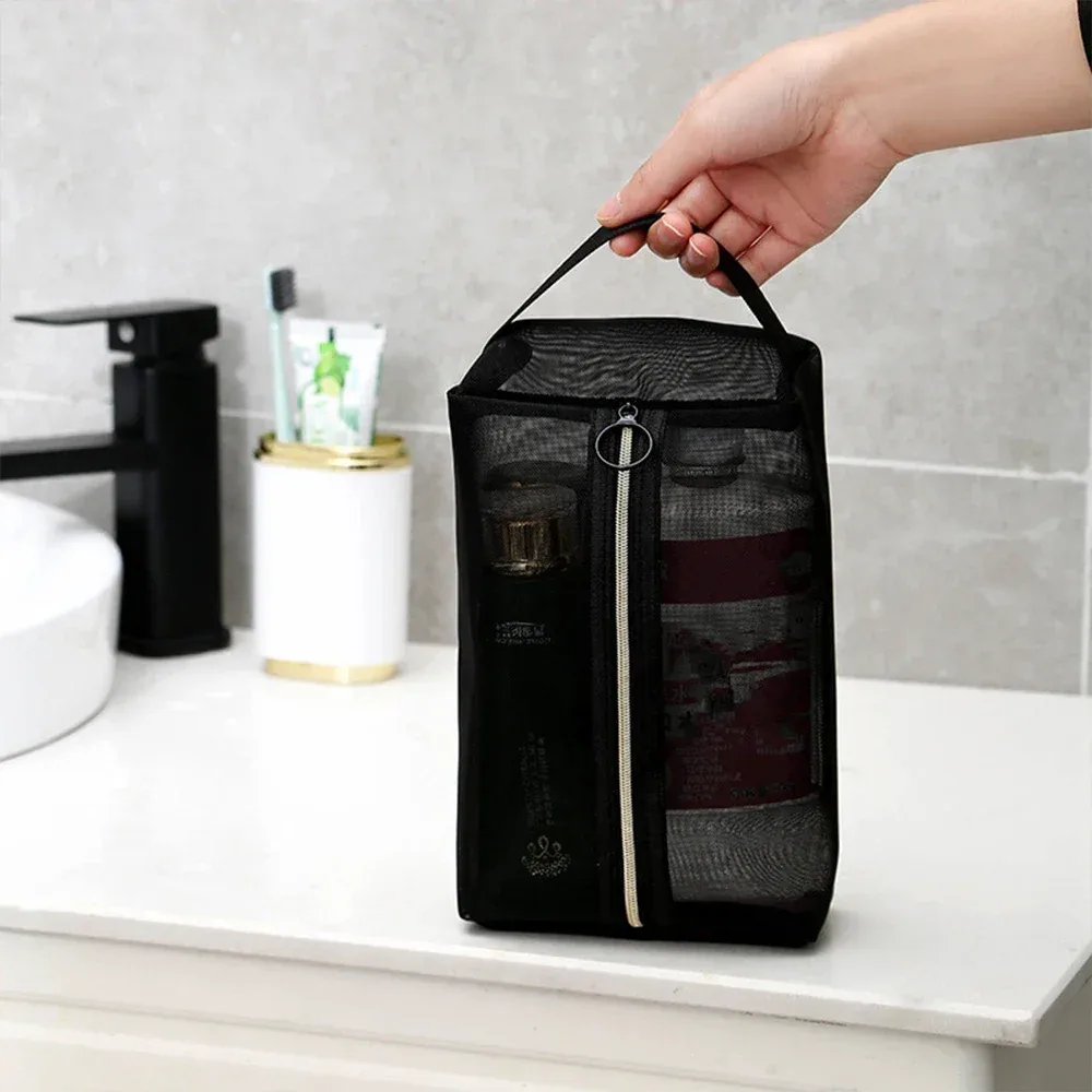 trousse de toilette en maille noire, sacs à cosmétiques pour hommes et femmes, solide, petit, grand voyage, organisateur de maquillage portable, pochette de rangement pour rouge à lèvres, 1/3 pièces
