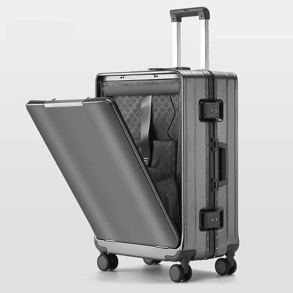 klqdzms – valise multifonctionnelle à ouverture frontale, avec cadre en aluminium, 20/24/26 pouces, grande capacité, avec mot de passe, pour voyage