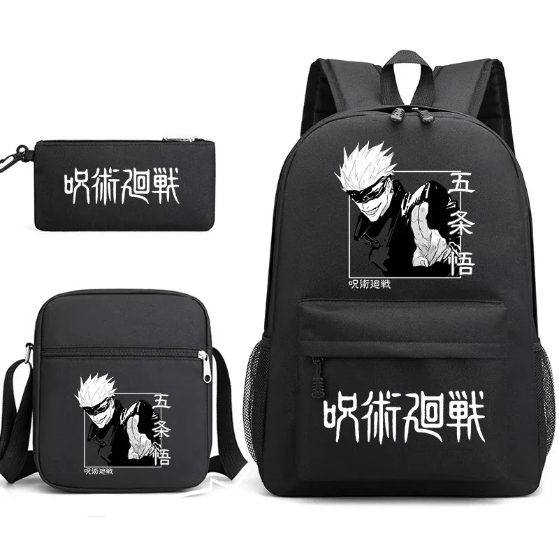 sac à dos anime jujutsu kaisen, trousse à crayons, ensemble de 3 pièces, sac à dos léger pour enfants et adolescents