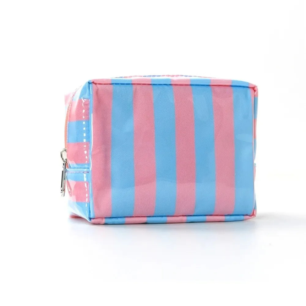 nouvelle trousse de maquillage de petite taille en pvc, design rayé, trousse de toilette légère, imperméable, pochette cosmétique pour les voyages