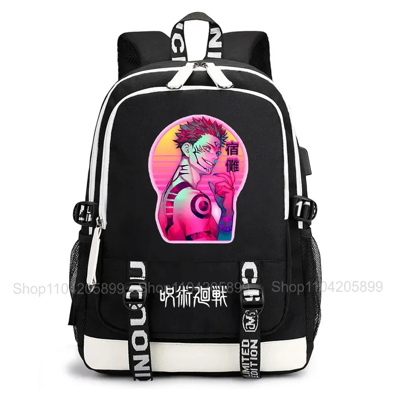 sac à dos jujutsu kaisen, anime satoru gojo itadori yuji, sac d'école pour étudiants, grande capacité, port de chargement usb, sac à dos de voyage