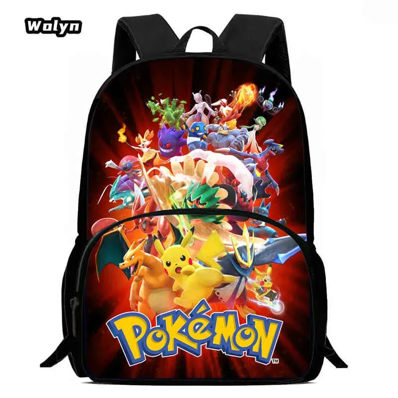 sac à dos scolaire pour enfants avec poche avant pour les 6-10 ans, sac d'école imprimé anime pokermom de grande capacité pour garçons et filles