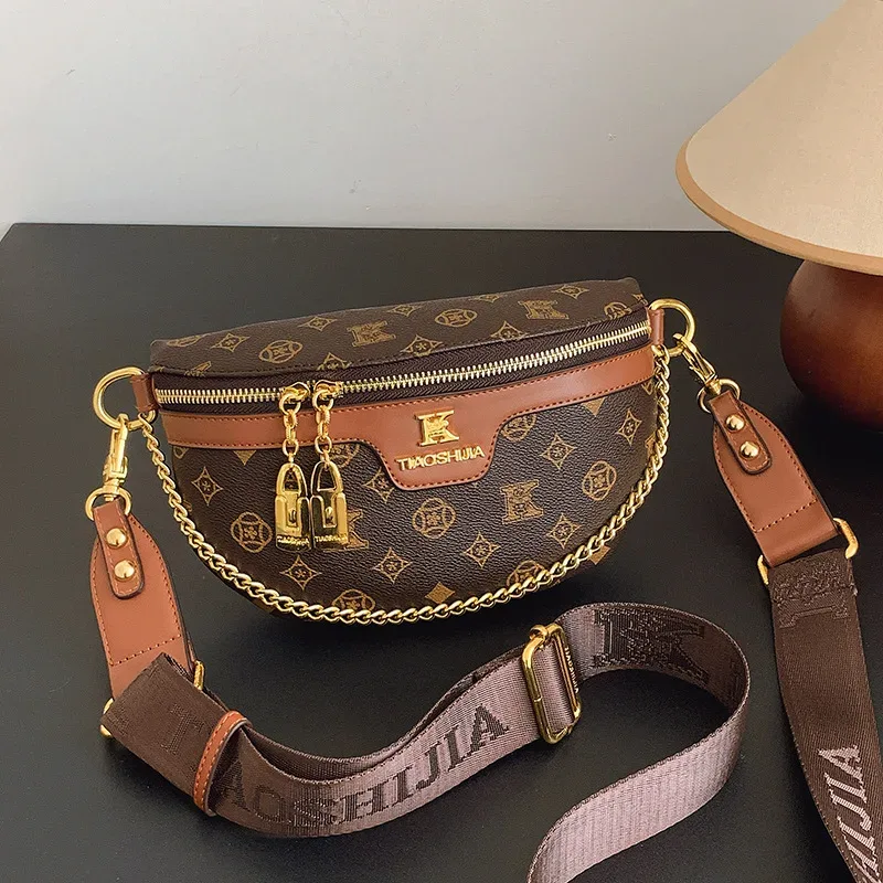 sac de taille de luxe pour femme, style britannique, imprimé classique, sac à bandoulière polyvalent, sac de poitrine pour femme