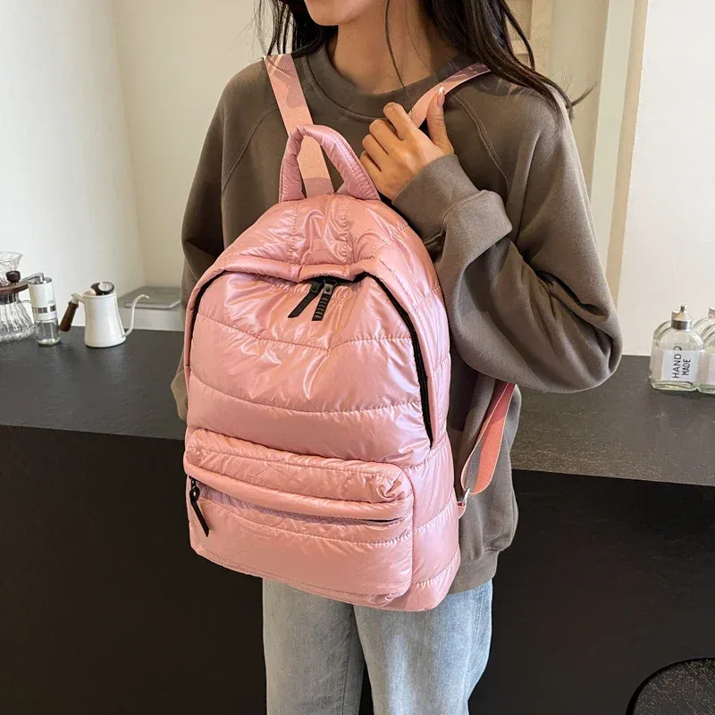sac à dos d'école rembourré en coton imperméable pour femme, sac à dos décontracté pour femme, sacs de voyage, mode initiée, automne, hiver