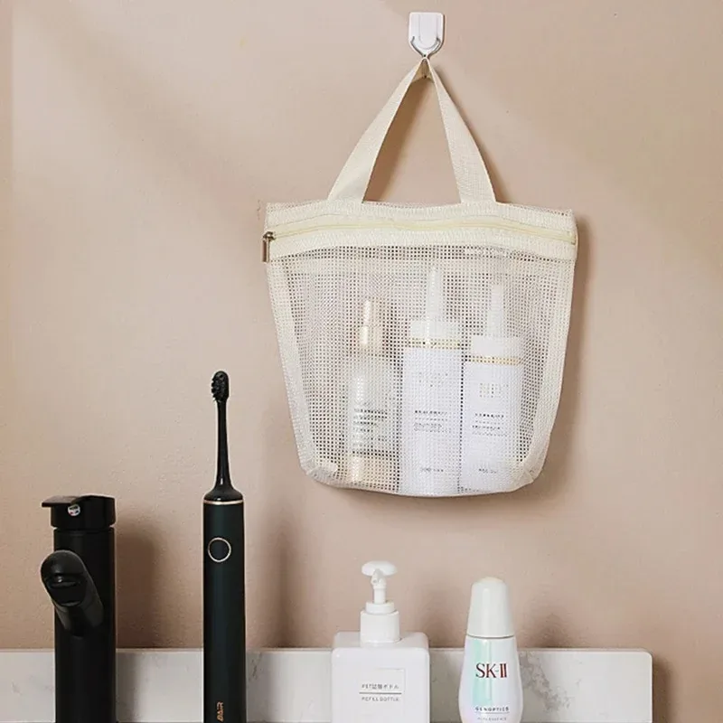 trousse de maquillage en maille imperméable portable, pochette organisateur cosmétique pour femme, sac de rangement quotidien pour voyage et activités extérieures