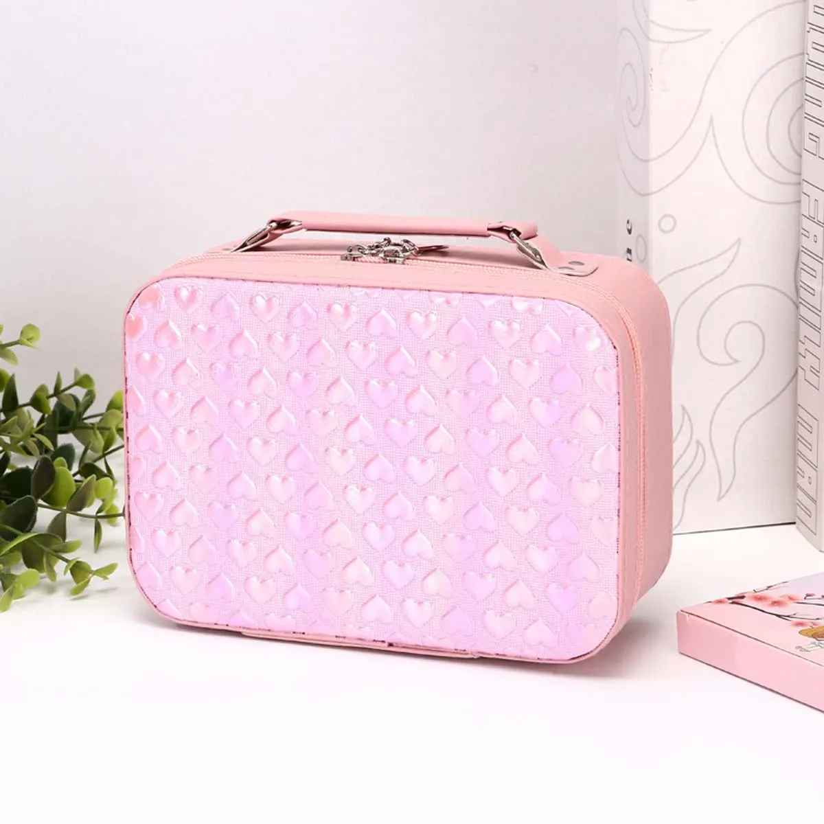 trousse de maquillage portable en forme de cœur pour femme, sac de rangement portable, grande capacité, trousse de voyage, trousse à pinceaux de maquillage, nouveau