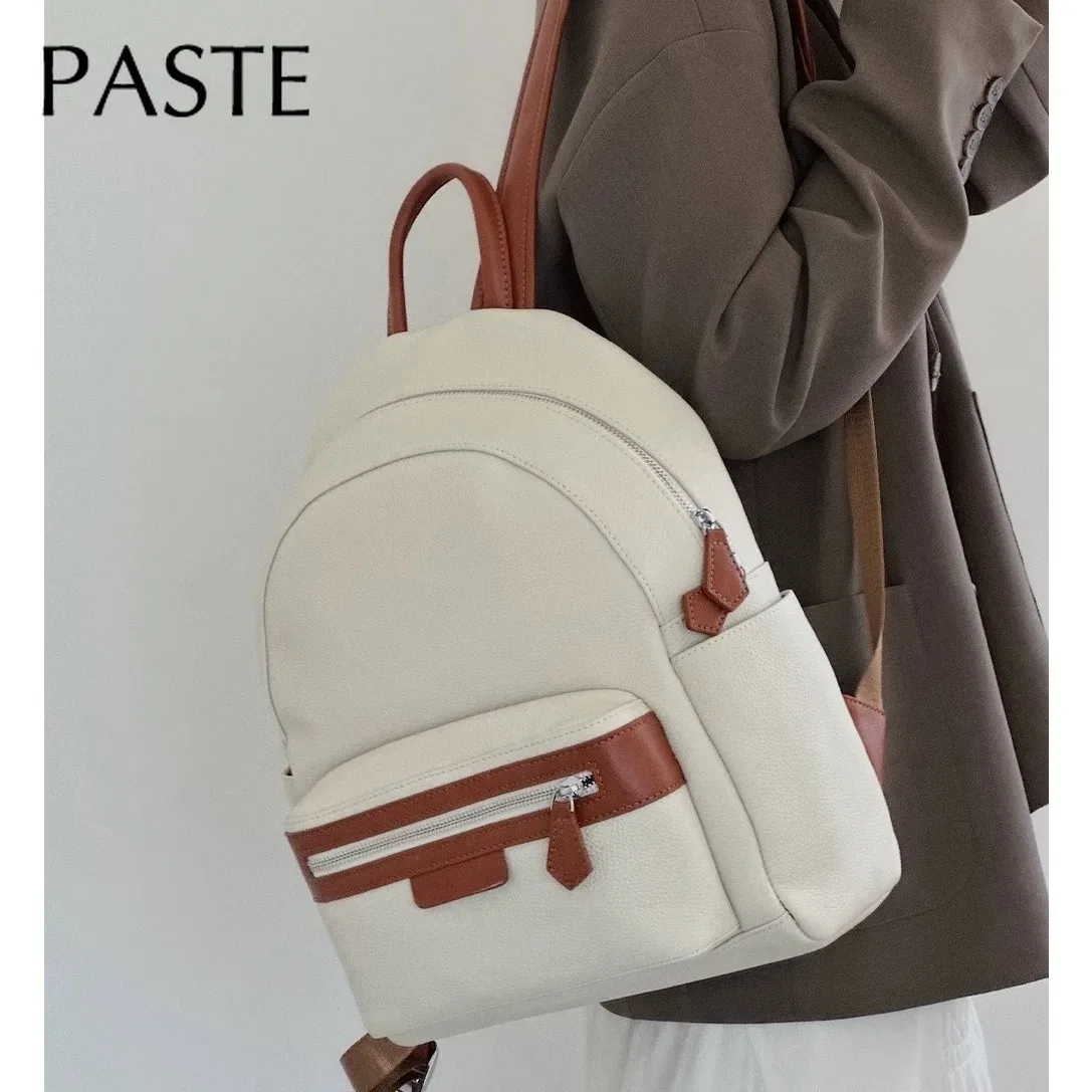 sac à dos en peau de vache naturelle pour femme, 100% cuir véritable, sac lumineux de grande capacité, sac pour ordinateur portable, coloré, beige, imprimés girl, nouveau, 2024