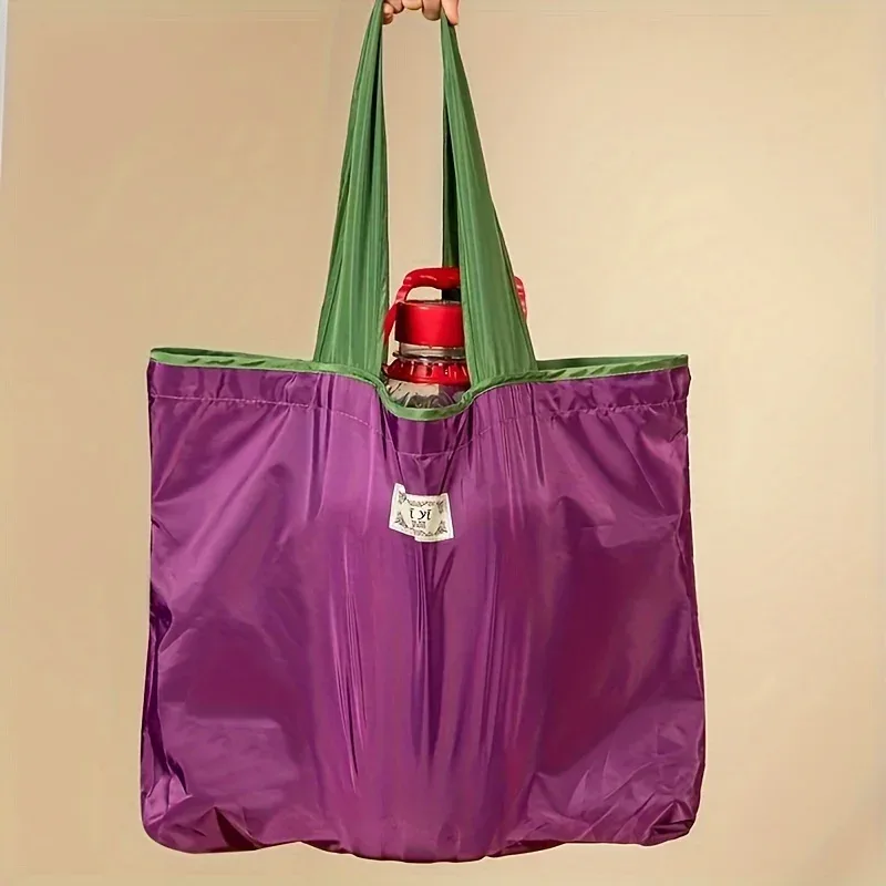 sac de courses réutilisable, sac de rangement écologique pliable de grande capacité avec cordon de serrage, sac à bandoulière décontracté pour le shopping, 1 pièce