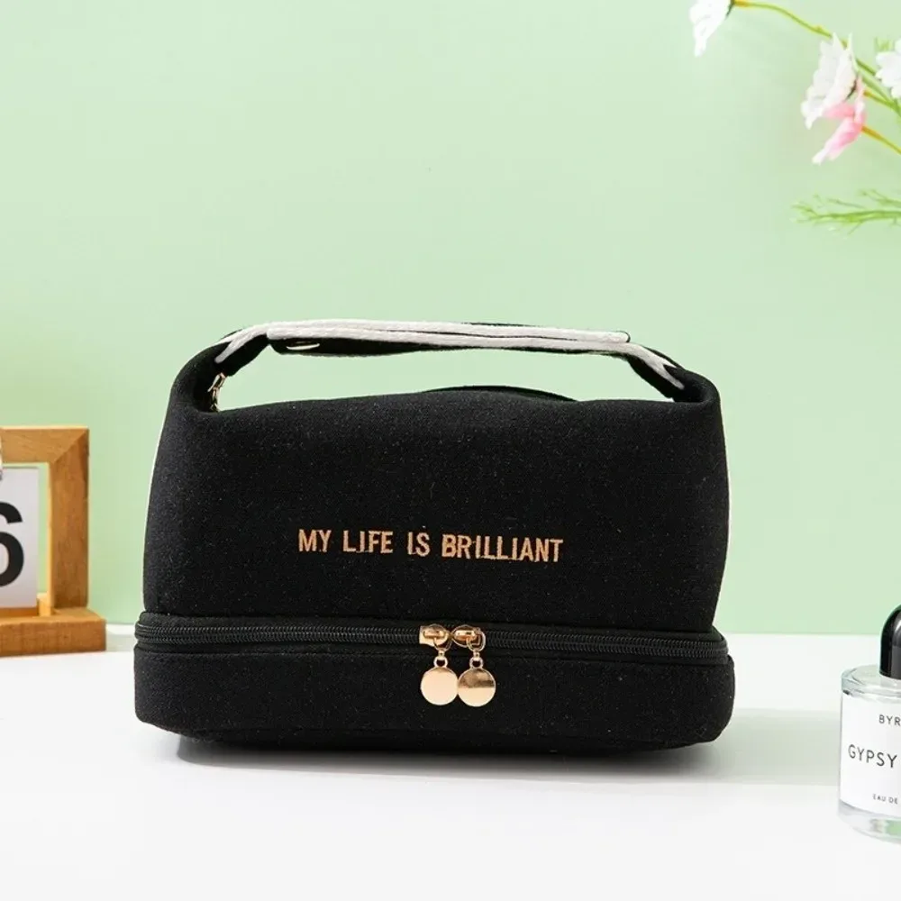 sac de rangement cosmétique multifonctionnel de grande capacité, sac de toilette en toile à porter à la main, pochette de maquillage portable, rangement cosmétique