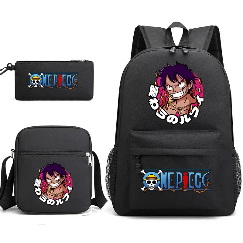 ensemble de sacs à dos d'école 3 en 1 one piece luffy anime pour garçons et filles avec trousse à crayons et sac à bandoulière