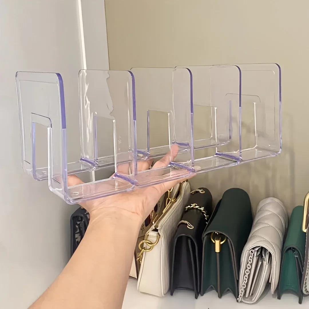 organisateur de sacs à main en acrylique transparent anti-poussière, support de rangement gain de place pour placard, présentoir multi-grilles pour sacs à main, etc.
