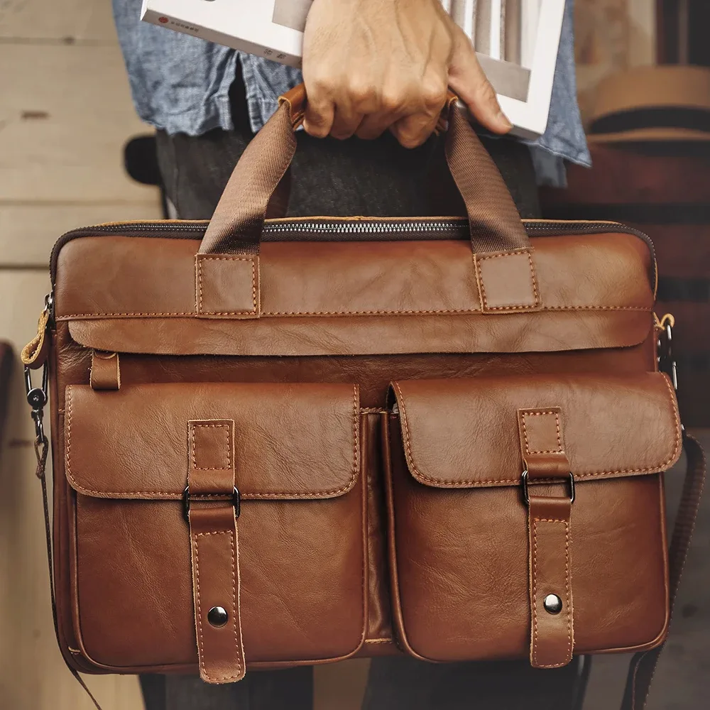 Nesitu – porte-documents A4 en cuir véritable pour hommes, sac de messager d'affaires, pour ordinateur portable de 14 pouces, marron, noir, M6391