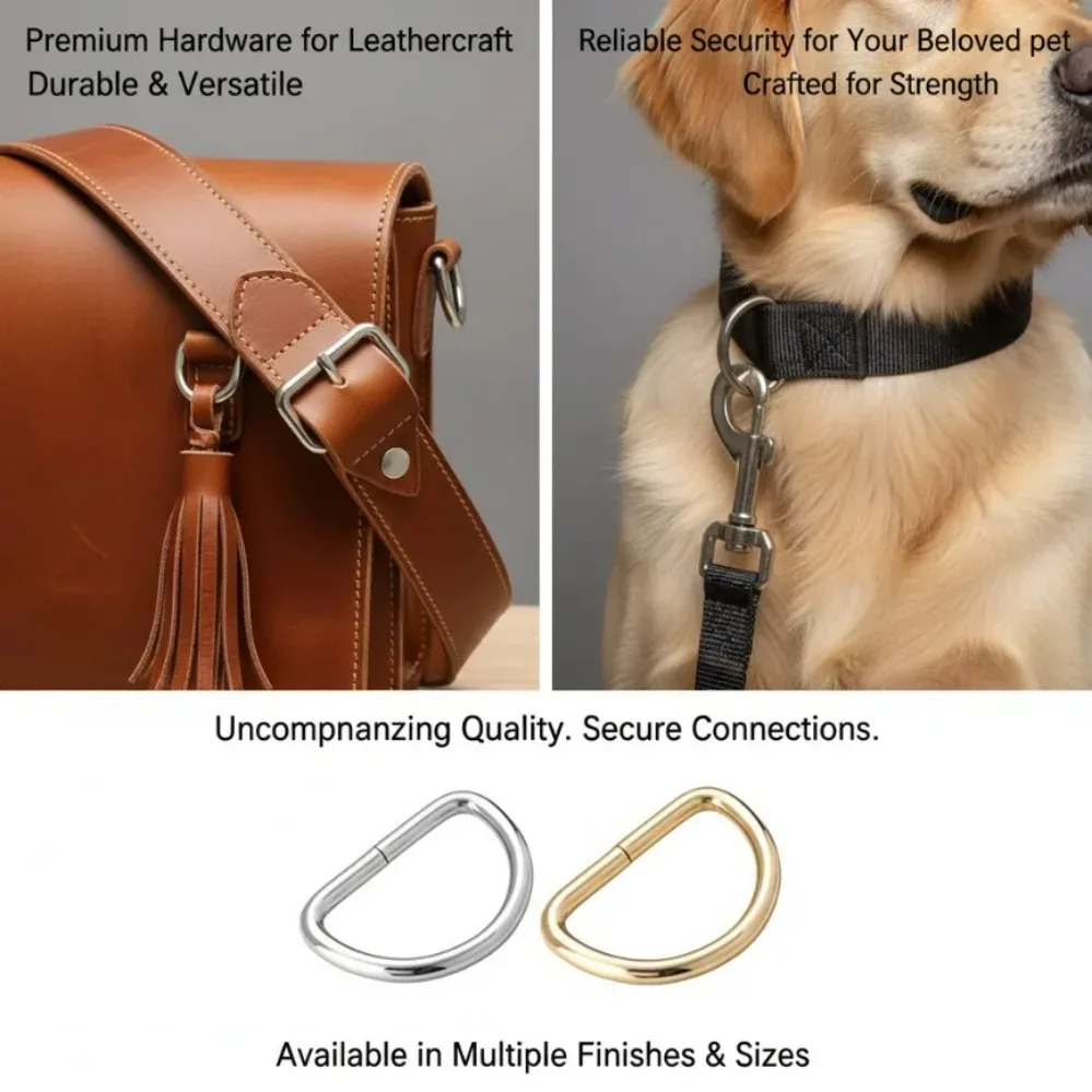 lot de 5 pièces en métal épaissi, anneaux en d semi-circulaires, boucles et chaînes pour sacs à main, sacs à dos, sangles, colliers de chien, accessoires diy