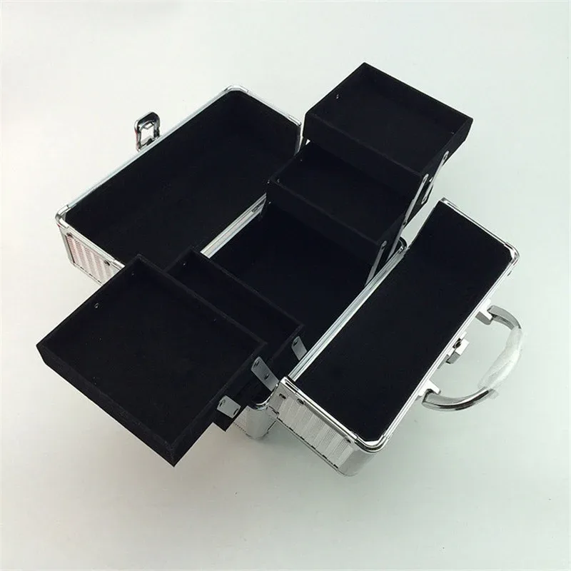 trousse de maquillage portable, grande capacité réglable, 4 plateaux coulissants, étui à cosmétiques, organisateur de rangement pour bijoux, beauté des ongles