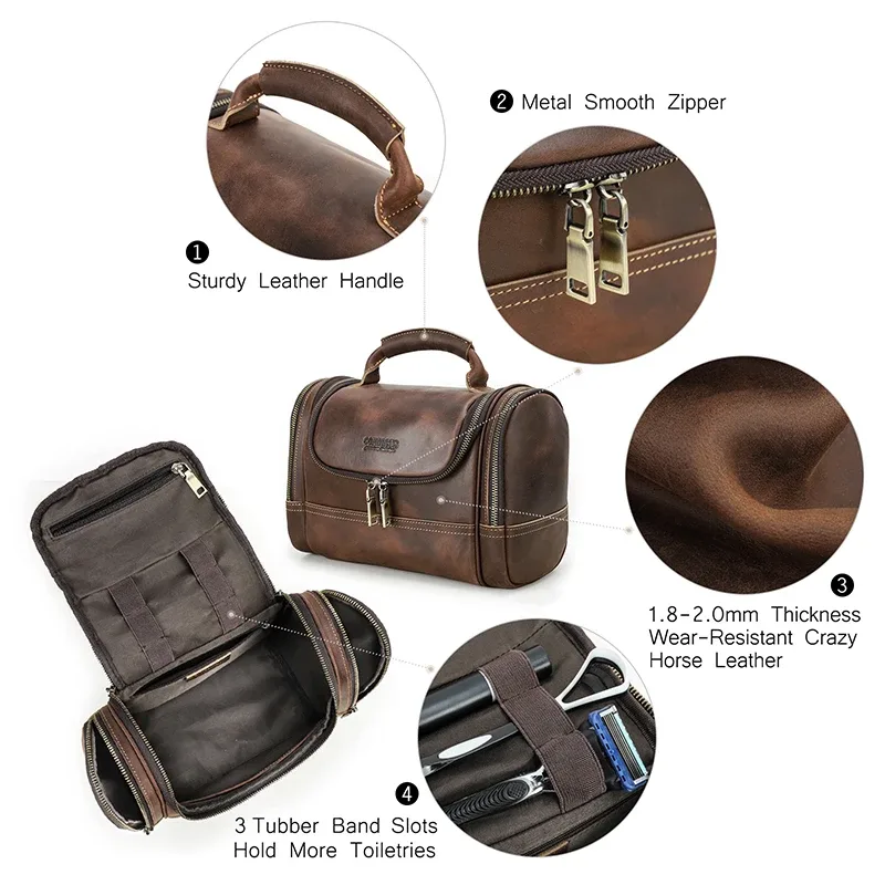 contact's hommes voyage d'affaires lavage trousse de toilette crazy horse cuir outil de lavage sac de rangement cosmétiques sac à main