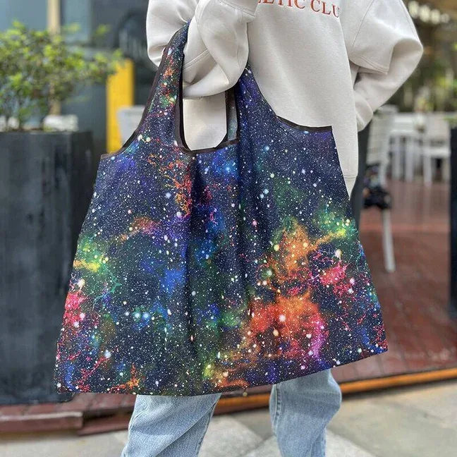 sac à cordon de couleur unie de grande capacité, sac de courses pour supermarché, sac fourre-tout pliable et portable, sac à bandoulière
