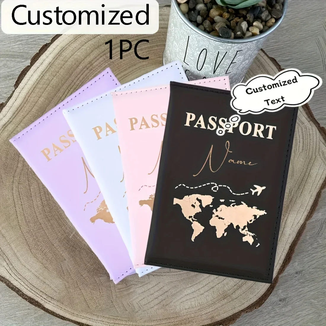 Porte-passeport personnalisé - Nom/Texte personnalisé avec design carte du monde, Organisateur de voyage à ouverture facile pour passeport