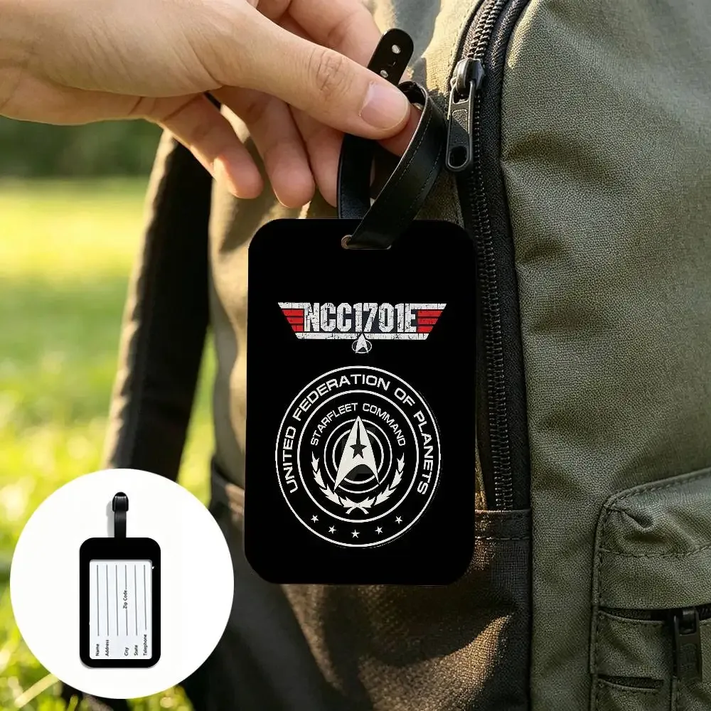 étiquette d'identification de bagage anti-perte en pvc avec logo star t-treks, porte-carte d'informations amovible, étiquette de bagage de voyage