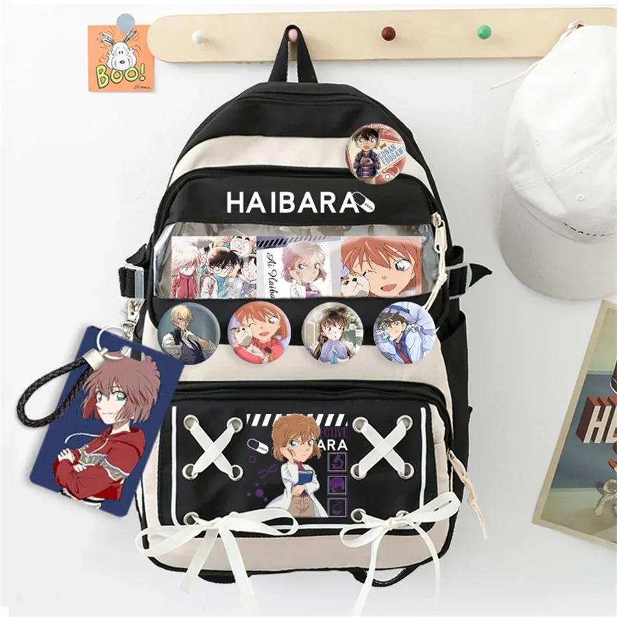 détective conan – sac à dos dessin animé avec badge pour ordinateur portable, cartable d'école pour étudiant, sac de voyage pour ordinateur cosplay