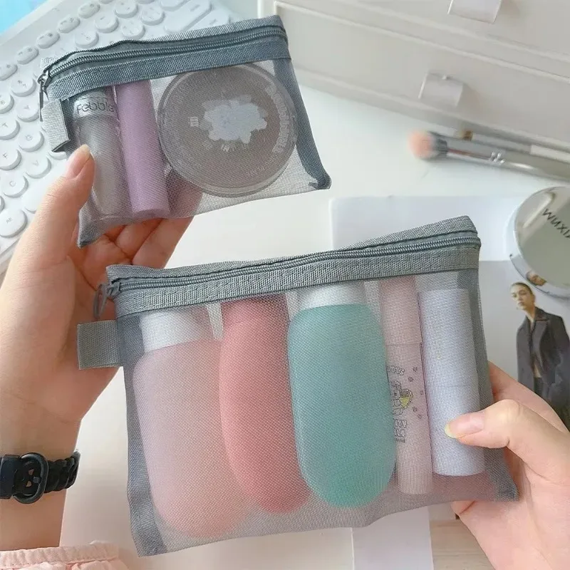 1/3 pièces transparent maille fermeture éclair sac cosmétique femmes nécessaire organisateur mode petits grands gris sacs de toilette maquillage pochette étui