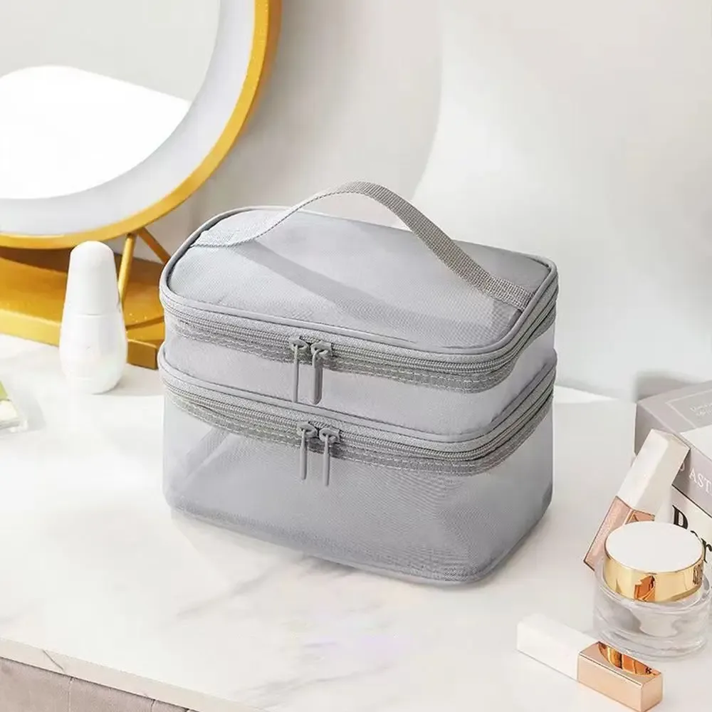 trousse cosmétique de voyage en maille transparente pour femme, trousse de toilette, rangement de maquillage, grande capacité, mode, 1 couche, 2/3 couches