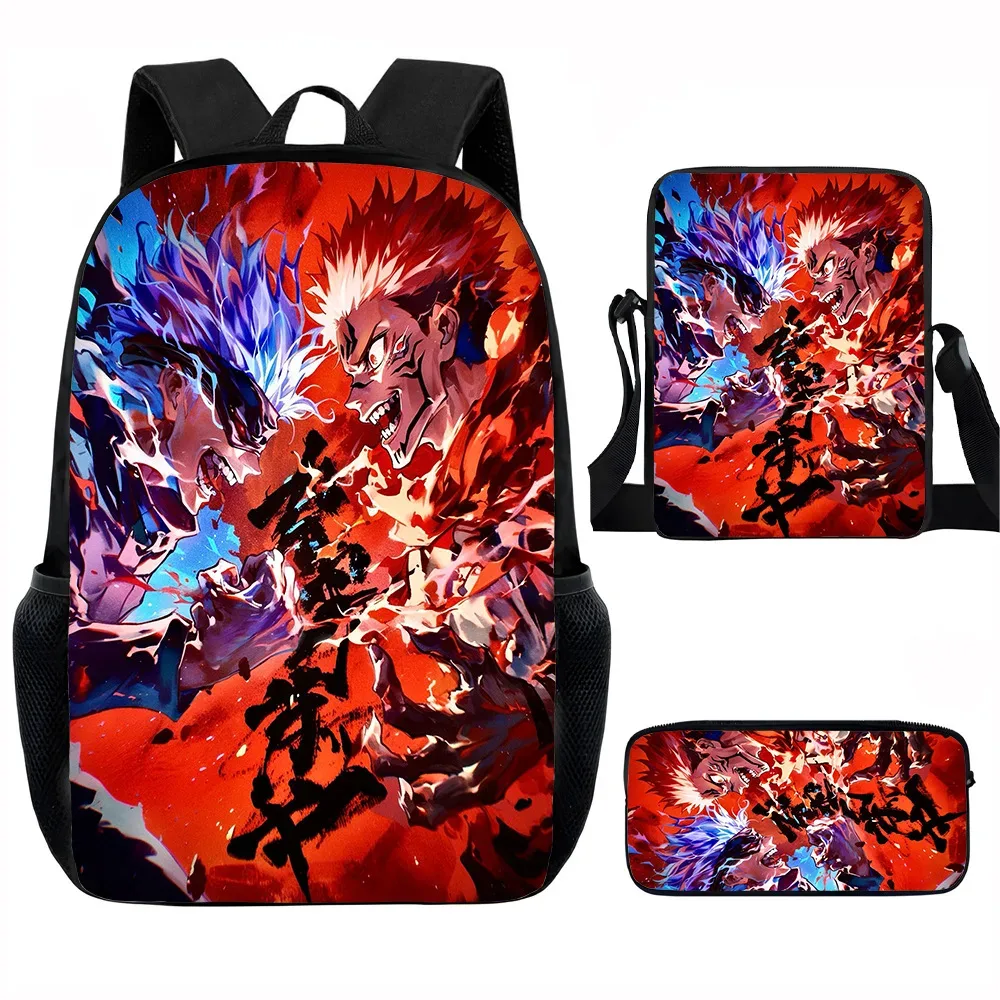 j-jujutsu kaisen 3 pièces ensemble sac à dos 40 cm/15.7 pouces sacs d'école sac à bandoulière trousse à crayons sac de livre d'ordinateur pour garçons filles meilleur cadeau