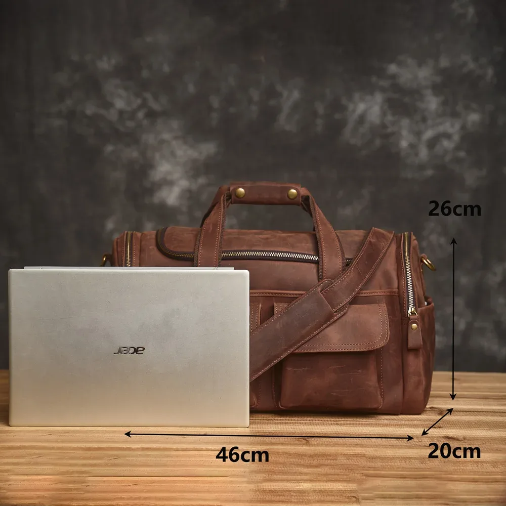 zrcx – sac à main vintage pour hommes, sac de voyage en cuir véritable, grande capacité, messager à bandoulière unique pour ordinateur portable de 14 pouces