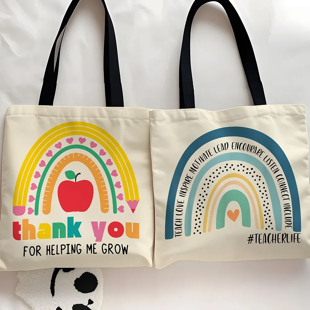 Sac à bandoulière arc-en-ciel à la mode, 1 pièce, sac de Shopping imprimé, cadeau de fête des enseignants, merci pour l'aide à moi