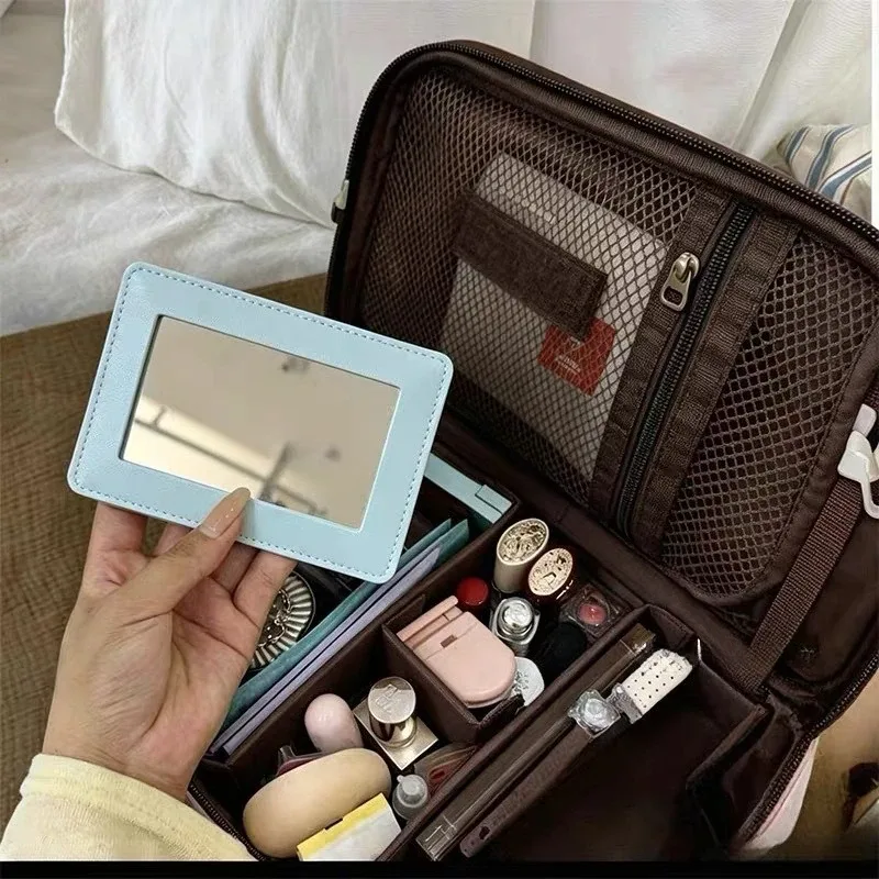 grande trousse de maquillage à pois pour femmes, sac de voyage pliable en forme de cube, trousse de toilette portable avec fermeture éclair pour les voyages