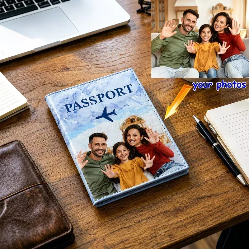 Housse de passeport personnalisée avec photo sur mesure, housse de protection de voyage durable avec emplacements pour cartes de crédit, porte-passeport et documents d'identité