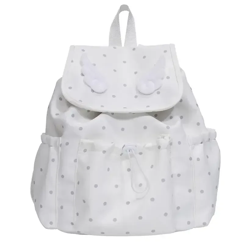 sac à dos matelassé à pois ailes d'ange pour étudiants, sac d'école en nylon mignon et tendance, sac de voyage quotidien léger et spacieux