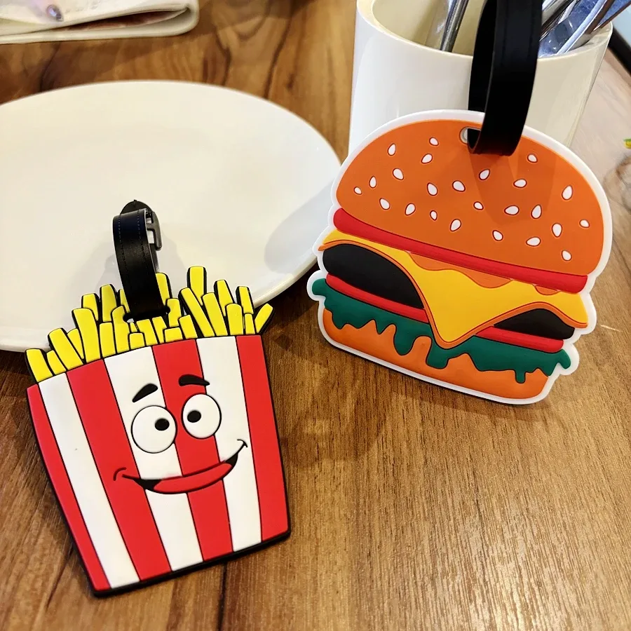 étiquette de bagage burger à chips de pomme de terre, signe suspendu, étiquette nominative pour voyage d'affaires, valise, aéroport, plaque d'identification anti-perte na, 1 pièce/3 pièces