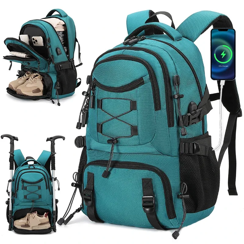 sac à dos d'escalade usb pour ordinateur portable, sac à dos léger avec sac à chaussures, sac à dos de camping en plein air, sac à dos de randonnée, cartable de sport et de gym