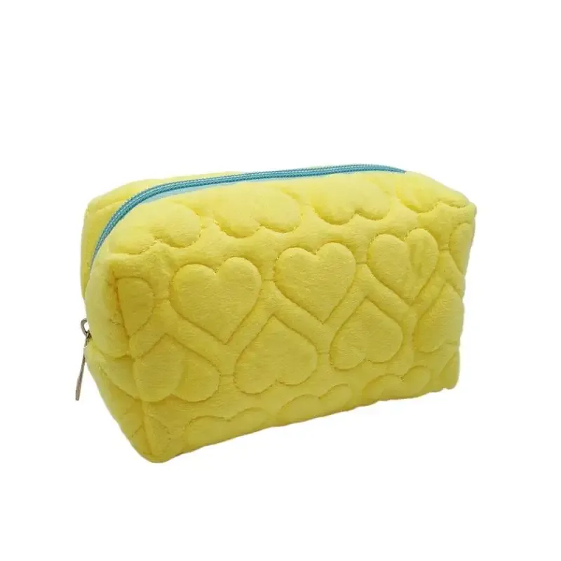 sac de maquillage en peluche à motif d'amour pour femmes, grands sacs à cosmétiques portables de voyage et de transport, trousse de toilette à fermeture éclair, sacs de rangement de lavage