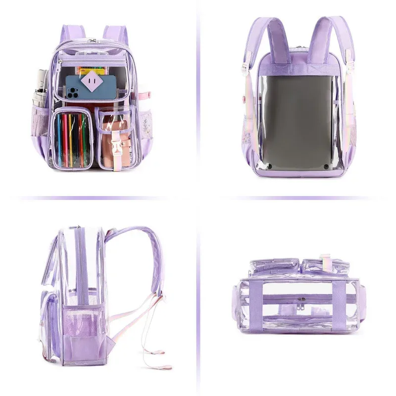 nouveau sac à dos transparent en pvc pour activités de plein air, imperméable, grande capacité, pour collégiens, lycéens et étudiants.