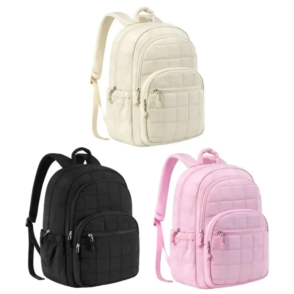 sac à dos de voyage créatif matelassé à carreaux, sac d'école tendance pour étudiants, couleur unie, bretelles réglables, sac à dos pour étudiants universitaires