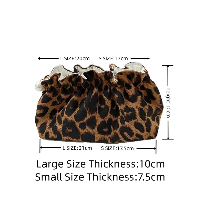 trousse de maquillage à fermeture éclair perlée pour femme, trousse de toilette de grande capacité, trousse de maquillage imprimée léopard, cadeau de voyage pour femme, mode