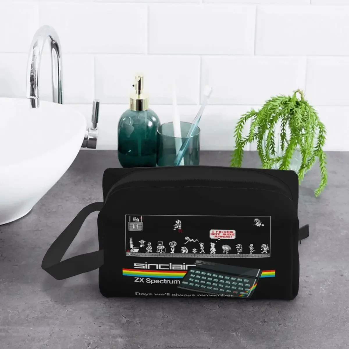 zx spectrum queue jumpers trousse de maquillage, organisateur de cosmétiques, trousse de toilette, trousse de beauté pour femmes, trousse à crayons