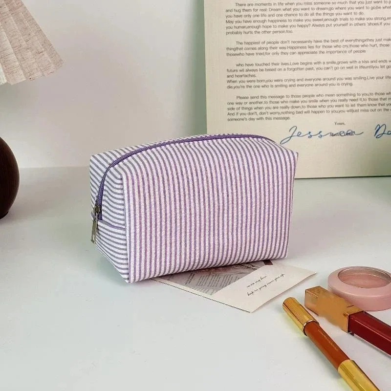 sacs à cosmétiques rayés tendance pour femmes, sacs de rangement pour maquillage avec fermeture éclair, sacs de voyage pour femmes